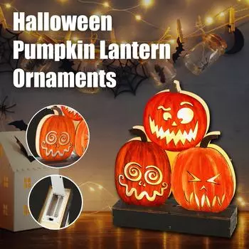 Деревянное настольное освещение на Хэллоуин, украшение L-фонариком P-umpkin, украшение рабочего стола на Хэллоуин One Size