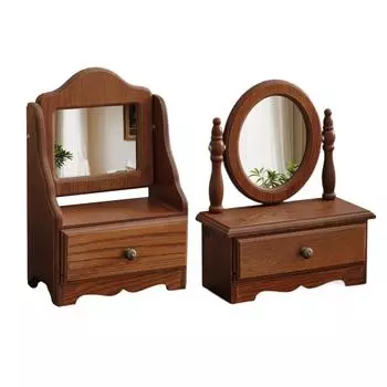 Деревянное настольное зеркало для макияжа, деревянное настольное зеркало для туалетного столика с ящиком для хранения, зеркало на столешнице, настольное зеркало для ванной комнаты для женщин