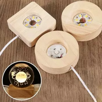 Деревянное основание светодиодного дисплея Хрустальное стекло Смола Художественный орнамент Деревянный ночник