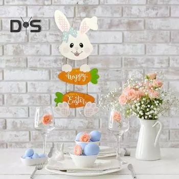 Деревянное пасхальное украшение, подвесное украшение в виде кролика, морковки, подвеска с надписью «Счастливой Пасхи» для входной двери дома, гостиной, сада Rabbit