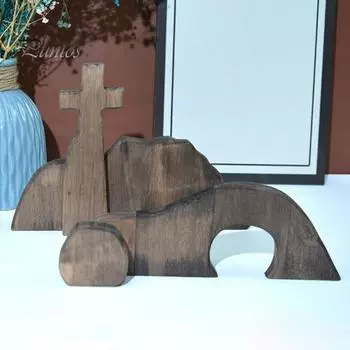 Деревянное пасхальное украшение, сцена воскресения Иисуса, фигурка, отдельно стоящая, настольный декор для пасхальной вечеринки, христианское домашнее украшение 1 Set