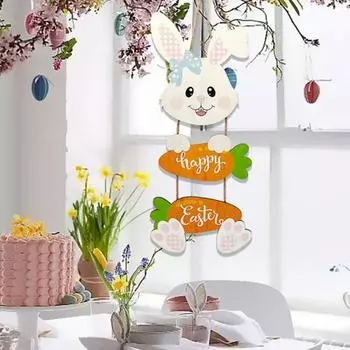 Деревянное пасхальное украшение Yousheng, подвесное украшение в виде кролика, морковки, знак счастливой Пасхи для входной двери дома, гостиной, сада Rabbit