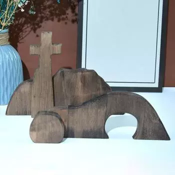 Деревянное пасхальное украшение Yousheng, сцена воскресения Иисуса, отдельно стоящая настольная декорация для пасхальной вечеринки, христианское домашнее украшение 1 Set