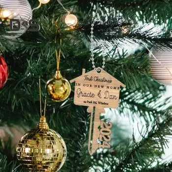 Деревянное подвесное украшение для ключей, прочное, деревенское, первое Рождество в нашем новом доме, украшение, подвеска, памятный подарок домовладельцам на новоселье 1pc