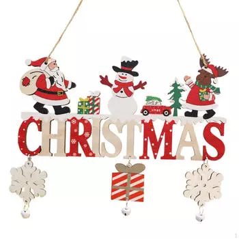 Деревянное рождественское подвесное украшение с колокольчиками, знак, дверной знак для крыльца, новоселье, Elk Santa Snowman