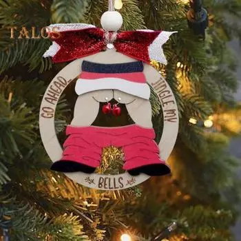 Деревянное рождественское украшение Jingle My Bell Санта подвесное украшение для взрослых юмористическое праздничное украшение со шнурком для каминной полки рождественской елки Tinkle Bell