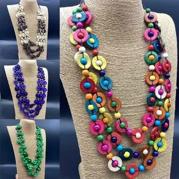 Деревянное трехслойное ожерелье из бисера в стиле бохо, ожерелье, цепочка для свитера, аксессуары 78cm