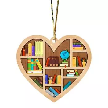 Деревянное украшение книжной полки, креативное книжное украшение с подвесным ремешком, 3D дизайн полки, праздничный кулон для дома B