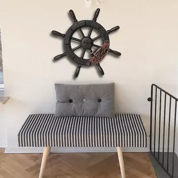 Деревянное украшение колеса корабля, рулевое управление на пляже, колесо, настенный орнамент для дома 32x3x32cm