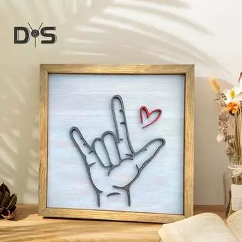 Деревянное украшение «Любовь» «Я люблю тебя» Язык жестов Украшение для дома в фермерском доме Настенная картина Фоторамка Подарок на День святого Валентина Дни рождения M
