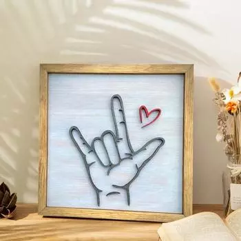 Деревянное украшение «Любовь» «Я люблю тебя» Язык жестов Украшение для дома в фермерском доме Настенная картина Фоторамка Подарок на День святого Валентина Дни рождения M