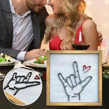 Деревянное украшение «Любовь» «Я люблю тебя» Язык жестов Украшение для дома в фермерском доме Настенная картина Фоторамка Подарок на День святого Валентина Дни рождения M