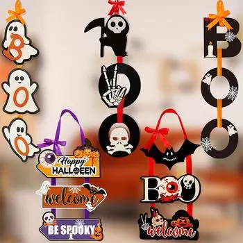 Деревянное украшение на Хэллоуин, привидение, летучая мышь, буква, знак, подвесное украшение для внутреннего и наружного декора на Хэллоуин A