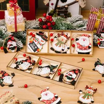 Деревянное украшение на рождественскую елку гном эльф снеговик Санта лось подвеска Счастливого Рождества для дома 2024 Рождество 2025 Новый год декор