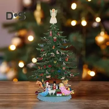 Деревянное украшение на рождественскую елку Мини-украшение на рождественскую елку со съемными украшениями 3D Мини-елка для рождественского украшения Центральная часть вечеринки зелёный