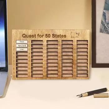 Деревянное украшение «Поиск 50 штатов» Памятное настольное украшение Список вех путешествия для посещения 50 штатов США цвет старого дерева