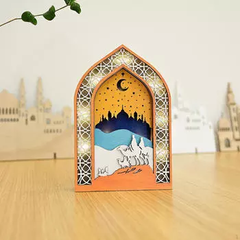 Деревянное украшение Рамадана Праздничная луна и звезды Арабский светящийся декор стола Style A