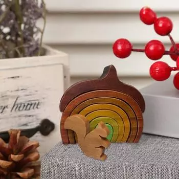 Деревянное украшение в виде белки, стоящее в форме желудя, настольное украшение в виде белки в деревенском стиле