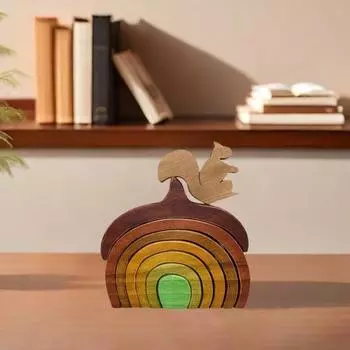 Деревянное украшение в виде белки, стоящее в форме желудя, деревенское настольное украшение в виде белки для домашнего класса, офиса коричневый