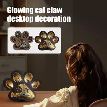 Деревянное украшение в виде кошачьей лапки, украшение для стола с силуэтом котят, украшение для дома, спальни, гостиной, подарок для любителей кошек With Light