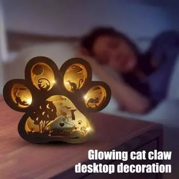Деревянное украшение в виде кошачьей лапки, украшение для стола с силуэтом котят, украшение для дома, спальни, гостиной, подарок для любителей кошек With Light