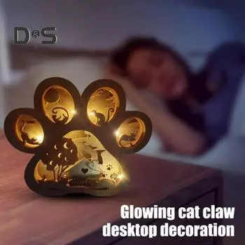 Деревянное украшение в виде кошачьей лапки, украшение для стола с силуэтом котят, украшение для дома, спальни, гостиной, подарок для любителей кошек With Light