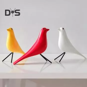 Деревянное украшение в виде птицы, однотонная фигурка птицы, минималистская настольная статуя птицы для гостиной, спальни, офиса, стола красный