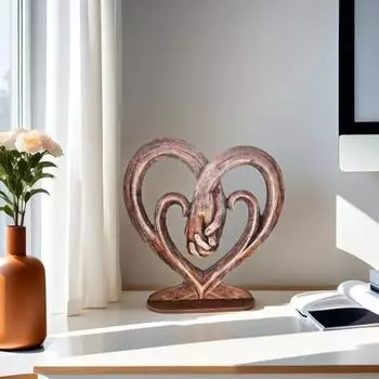 Деревянное украшение в виде сердца, настольный декор, украшение в виде сердечек, держащихся за руки, переплетенные фигурки сердец, подарок на годовщины, дни рождения, день святого валентина 1pc