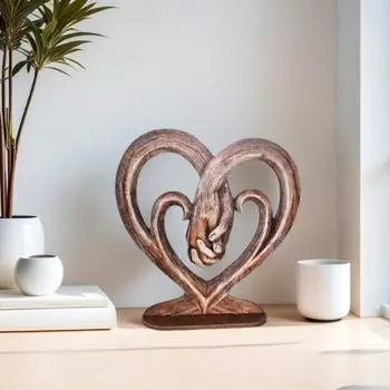 Деревянное украшение в виде сердца, настольный декор, украшение в виде сердечек, держащихся за руки, переплетенные фигурки сердец, подарок на годовщины, дни рождения, день святого валентина 1pc