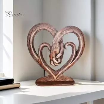 Деревянное украшение в виде сердца, настольный декор, украшение в виде сердечек, держащихся за руки, переплетенные фигурки сердец, подарок на годовщины, дни рождения, день святого валентина 1pc