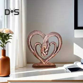 Деревянное украшение в виде сердца, настольный декор, украшение в виде сердечек, держащихся за руки, переплетенные фигурки сердец, подарок на годовщины, дни рождения, день святого валентина 1pc