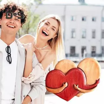 Деревянное украшение в виде сердца, сделанное вручную, обнимающее любовное сердце, романтическое украшение в виде сердца, подарок на память паре на годовщину свадьбы, день святого Валентина C