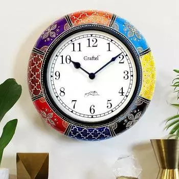 Деревянные антикварные настенные аналоговые часы с ручной росписью и купольным стеклом для спальни, гостиной, дома (Многоцветный,