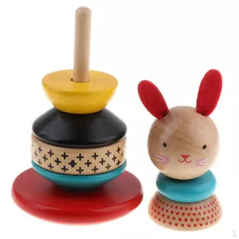 Деревянные блоки, игрушка для детей, кукла-неваляшка с кроликом и радужной башней -poly Baby