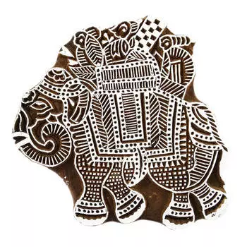 Деревянные блоки ручной работы с изображением слона Текстильная печать на краевой марке ткани 6 x 5.7 x 1 Inches