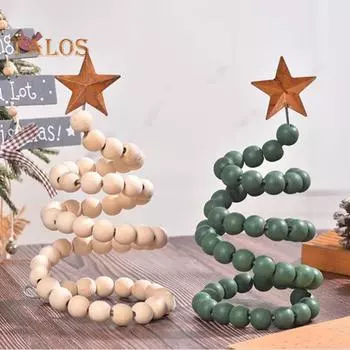 Деревянные бусины, настольное украшение для рождественской елки, деревянная рождественская елка с железной проволокой, звезда, бисерная рождественская елка для домашних вечеринок, камин