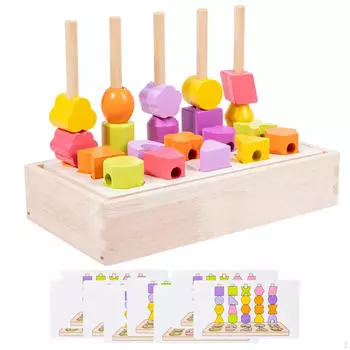 Деревянные бусины, последовательность игрушек, штабелирование блоков, ящик для хранения, сортировка, игрушки для нанизывания ниток Монтессори