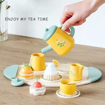 Деревянные чайные сервизы для малышей 4-6 лет, игровой домик, ранние развивающие игрушки, наборы игрушек для вечеринок принцессы для девочек Sets