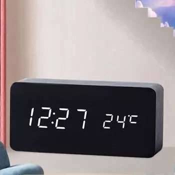 Деревянные часы Цифровые будильники Календарь Дисплей LED Деревянные часы-будильник Без звука Спальня 2