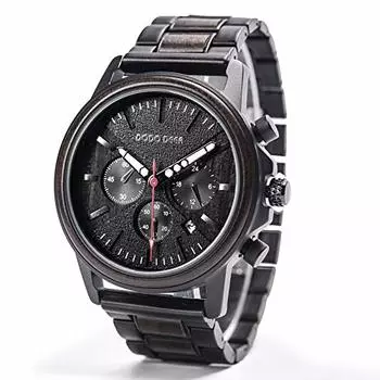 Деревянные часы DODO DEER, японский кварцевый аналоговый хронограф, маленькая секундная стрелка, индикатор даты, светящийся индекс, деревянная подарочная коробка, деловые, стильные, повседневные, деревянные часы чёрный