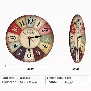 Деревянные часы, художественные антикварные настенные часы, европейские кварцевые бесшумные часы, подвесные настенные часы, цифровые часы для домашнего декора кофейни-бара 12 inch
