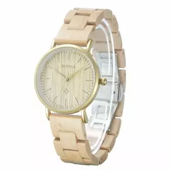 Деревянные часы кварцевые часы тонкие эко клен [Bewell] WYJ-W163AL-MP женские