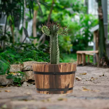 Деревянные цветочные головки бочкообразные кашпо с дренажным отверстием для оконных тарелок Size S