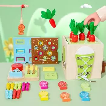 Деревянные детские игрушки, парные для ловли насекомых, рыболовная тяга, набор для ловли редиса, многофункциональная головоломка разноцветный