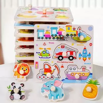 Деревянные головоломки Монтессори-игрушки для детей Мультяшные животные Дорожные доски для рук Раннее обучение Развивающие игрушки для детей Fruit