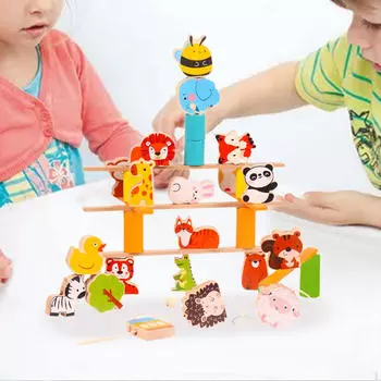 Деревянные игрушки для нанизывания животных, игрушки для балансировки, обучающие дошкольные обучающие шнуровки