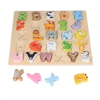 Деревянные игрушки-головоломки с алфавитом, мультяшные животные, головоломки для распознавания букв, развивающие игрушки