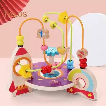 Деревянные игрушки-лабиринты из бусин для малышей, красочные американские горки, развивающая круговая игрушка с фруктовыми кубиками, дошкольная игрушка для раннего обучения мальчиков и девочек A