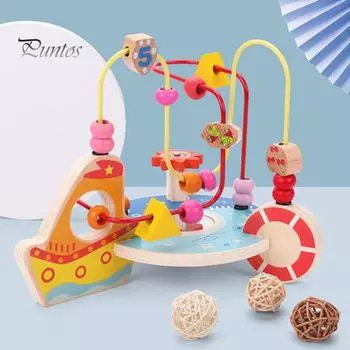Деревянные игрушки-лабиринты из бусин для малышей, красочные американские горки, развивающая круговая игрушка с фруктовыми кубиками, дошкольная игрушка для раннего обучения мальчиков и девочек A