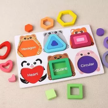 Деревянные игрушки-пазлы с животными, детские игрушки Монтессори для дошкольного образования, забавная игра, соответствующая форме, обучающая игра-головоломка, фестивальная подарочная игрушка